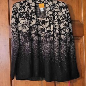 NWT Women's Size Small Ruby Rd Black and Shimmering Gold Long Sleeve Top